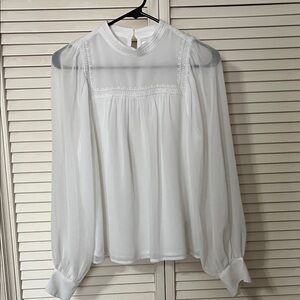 GAP Sheer White Blouse with Lace Detail